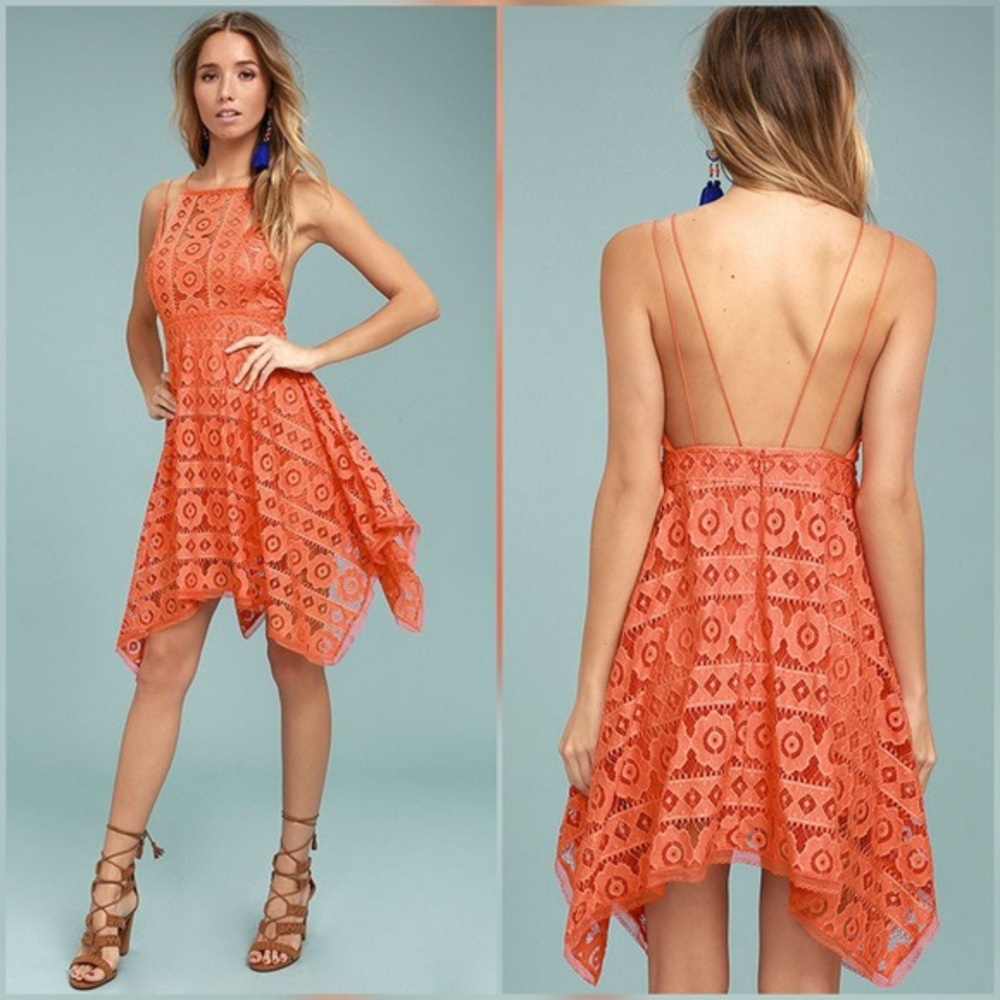 Free People Just Like Honey Orange Lace Dress